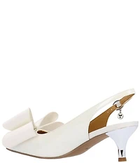 J. Renee Delmare Patent Grosgrain Bow Slingback Kitten Heel Dress Pumps