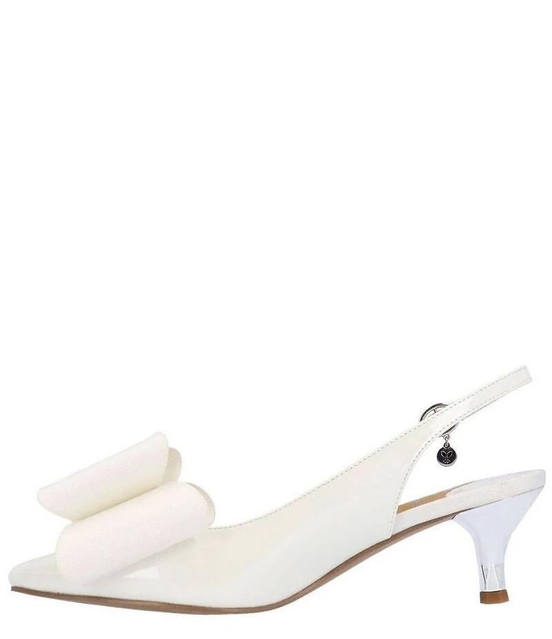 J. Renee Delmare Patent Grosgrain Bow Slingback Kitten Heel Dress Pumps