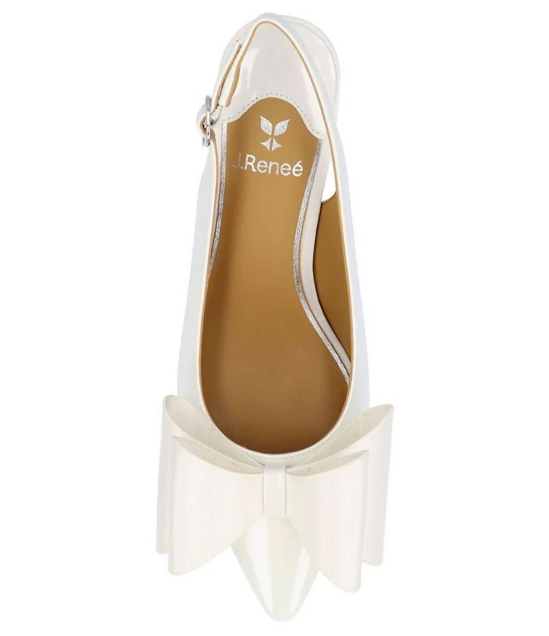 J. Renee Delmare Patent Grosgrain Bow Slingback Kitten Heel Dress Pumps