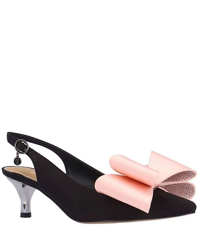 J. Renee Delmare Satin Bow Slingback Kitten Heel Dress Pumps