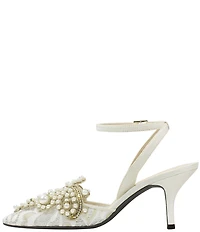 J. Renee Desdemona Floral Lace Detail Pearl Ornamented Ankle Strap Pumps