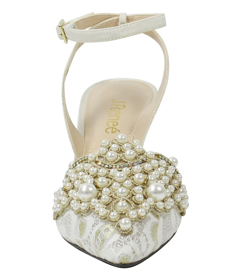 J. Renee Desdemona Floral Lace Detail Pearl Ornamented Ankle Strap Pumps