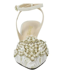 J. Renee Desdemona Floral Lace Detail Pearl Ornamented Ankle Strap Pumps
