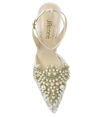 J. Renee Desdemona Floral Lace Detail Pearl Ornamented Ankle Strap Pumps