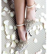 J. Renee Desdemona Floral Lace Detail Pearl Ornamented Ankle Strap Pumps