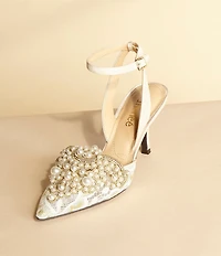 J. Renee Desdemona Floral Lace Detail Pearl Ornamented Ankle Strap Pumps