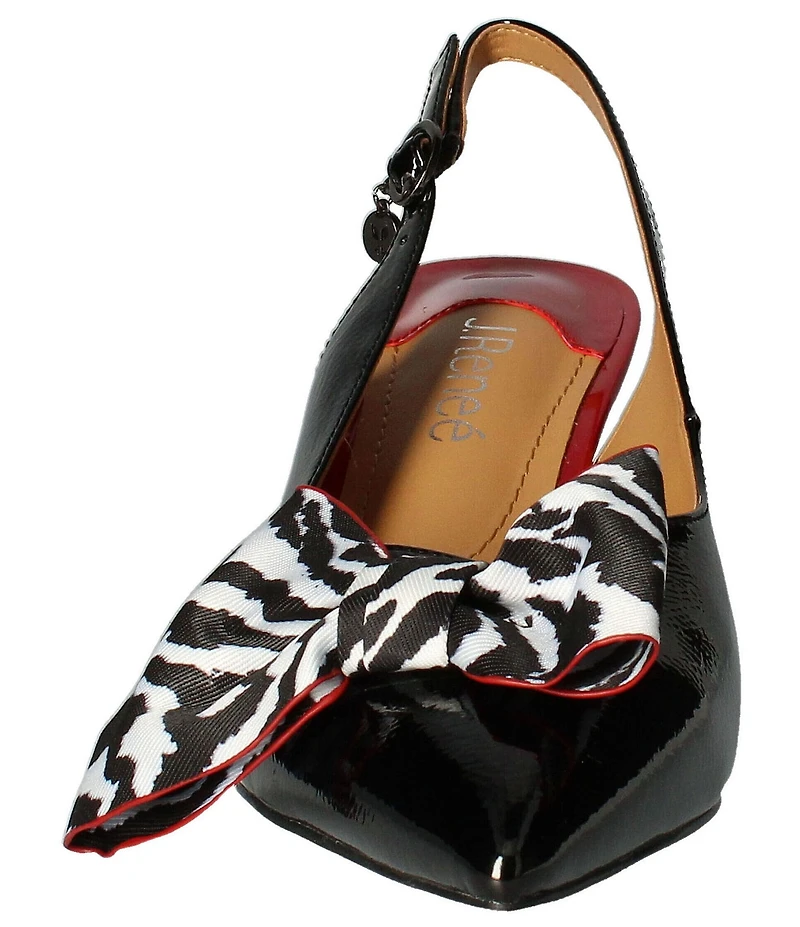 J. Renee Devika Patent Zebra Print Bow Sling Pumps