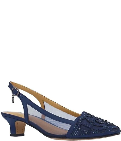 J. Renee Elsinora Rhinestone Satin Mesh Slingback Kitten Heel Pumps