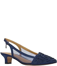 J. Renee Elsinora Rhinestone Satin Mesh Slingback Kitten Heel Pumps