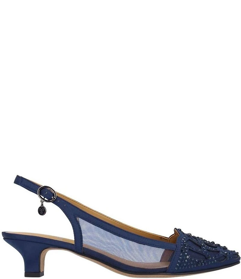 J. Renee Elsinora Rhinestone Satin Mesh Slingback Kitten Heel Pumps