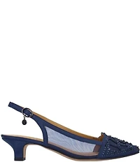 J. Renee Elsinora Rhinestone Satin Mesh Slingback Kitten Heel Pumps