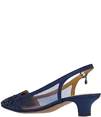 J. Renee Elsinora Rhinestone Satin Mesh Slingback Kitten Heel Pumps