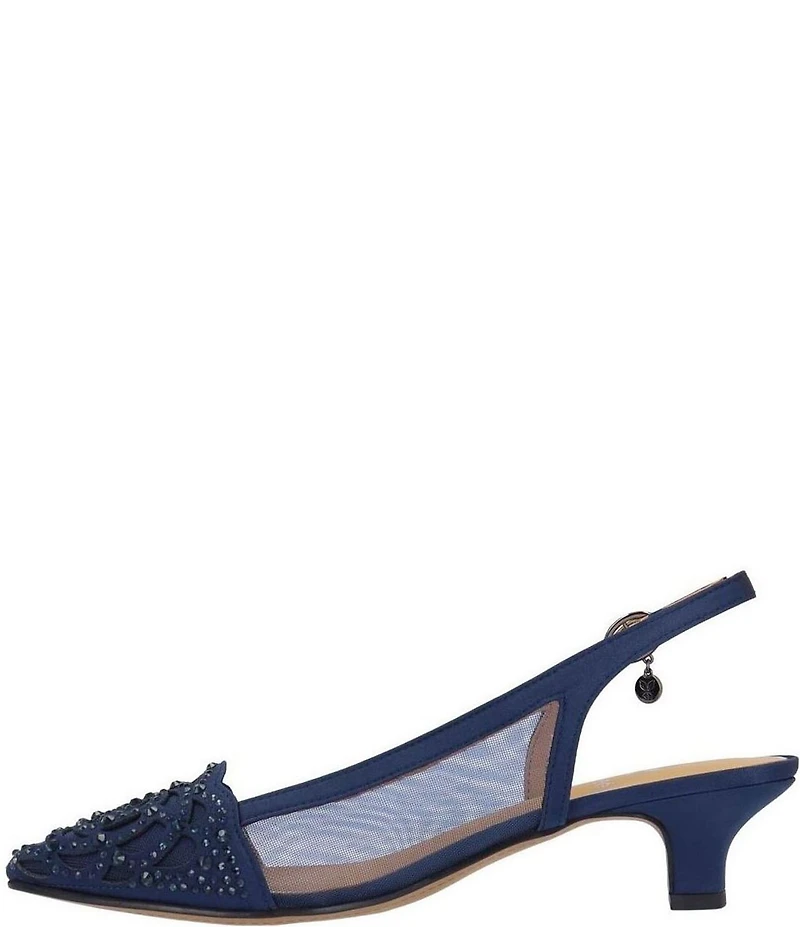 J. Renee Elsinora Rhinestone Satin Mesh Slingback Kitten Heel Pumps