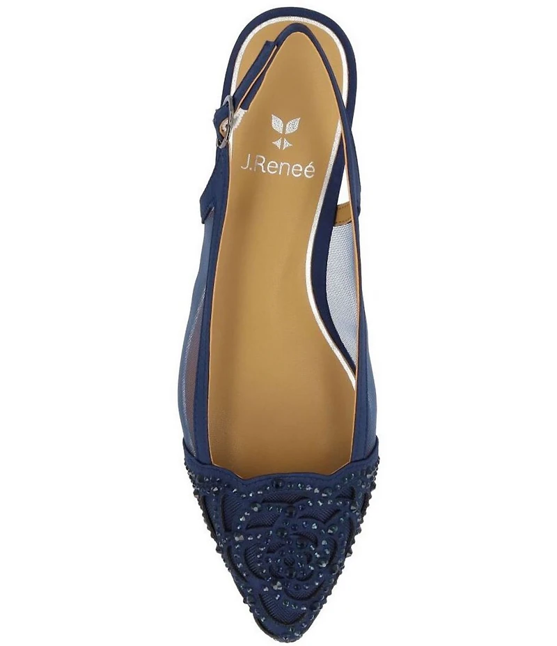 J. Renee Elsinora Rhinestone Satin Mesh Slingback Kitten Heel Pumps