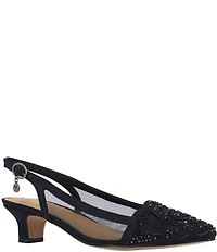 J. Renee Elsinora Rhinestone Satin Mesh Slingback Kitten Heel Pumps