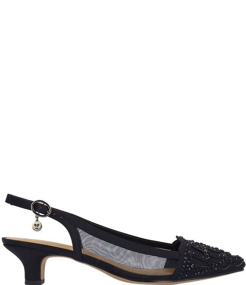 J. Renee Elsinora Rhinestone Satin Mesh Slingback Kitten Heel Pumps