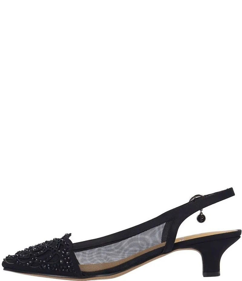 J. Renee Elsinora Rhinestone Satin Mesh Slingback Kitten Heel Pumps