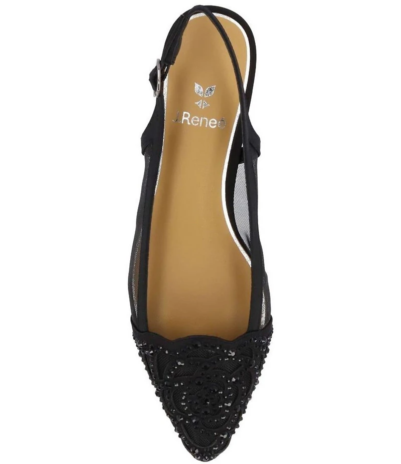 J. Renee Elsinora Rhinestone Satin Mesh Slingback Kitten Heel Pumps