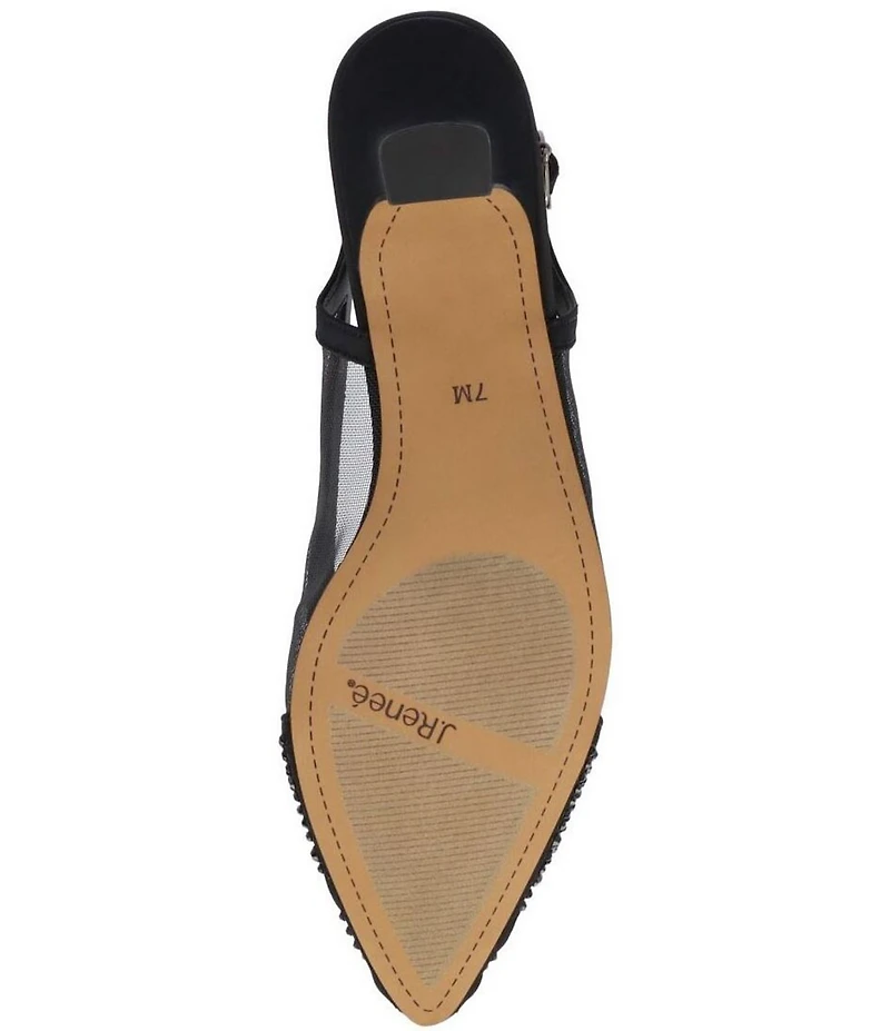 J. Renee Elsinora Rhinestone Satin Mesh Slingback Kitten Heel Pumps