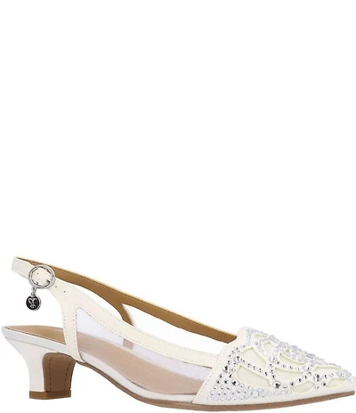J. Renee Elsinora Rhinestone Satin Mesh Slingback Kitten Heel Pumps