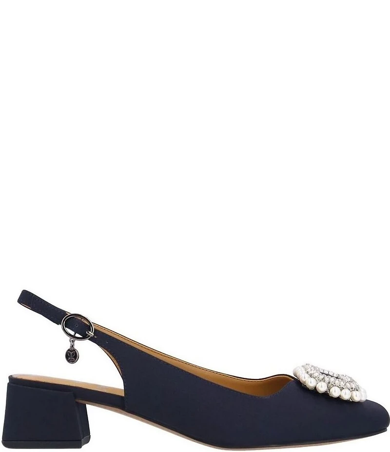 J. Renee Eudora Satin Pearl Ornament Slingback Pumps