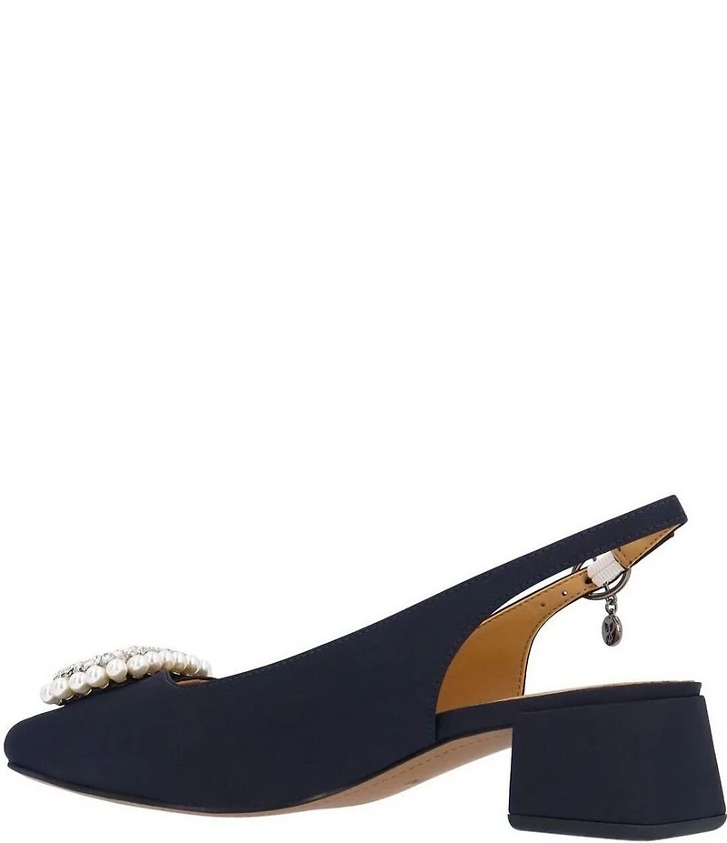J. Renee Eudora Satin Pearl Ornament Slingback Pumps