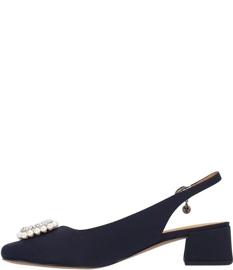 J. Renee Eudora Satin Pearl Ornament Slingback Pumps