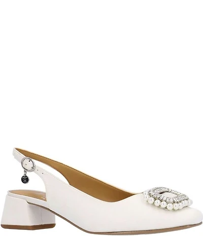 J. Renee Eudora Satin Pearl Ornament Slingback Pumps