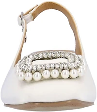 J. Renee Eudora Satin Pearl Ornament Slingback Pumps