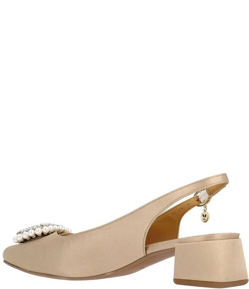 J. Renee Eudora Satin Pearl Ornament Slingback Pumps