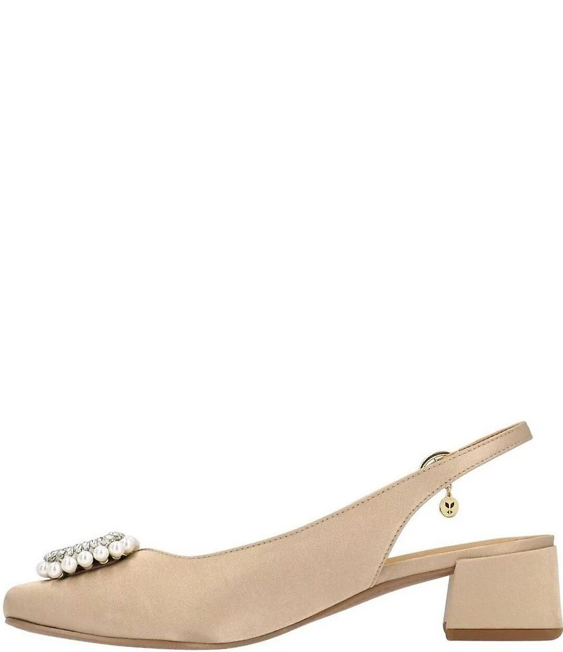 J. Renee Eudora Satin Pearl Ornament Slingback Pumps