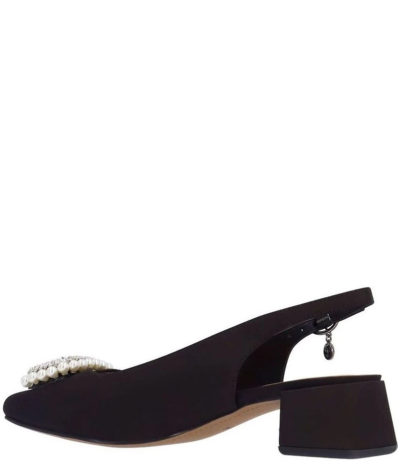 J. Renee Eudora Satin Pearl Ornament Slingback Pumps