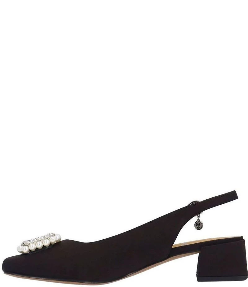 J. Renee Eudora Satin Pearl Ornament Slingback Pumps