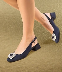 J. Renee Eudora Satin Pearl Ornament Slingback Pumps