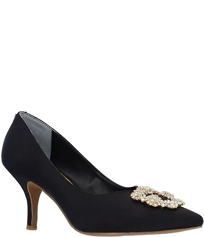 J. Renee Ezara Satin Brooch Ornamented Dress Pumps