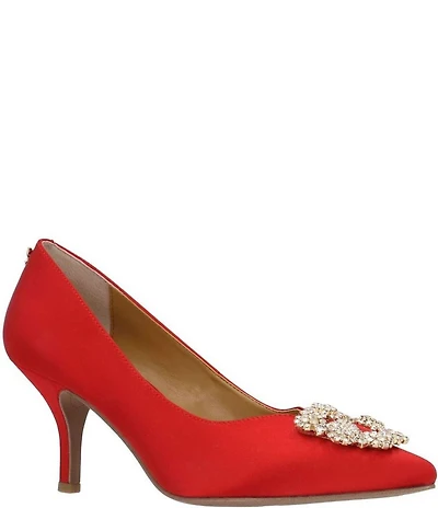 J. Renee Ezara Satin Brooch Ornamented Dress Pumps
