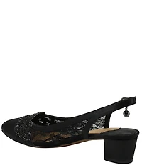 J. Renee Faleece Satin Lace Detail Slingback Block Heel Pumps