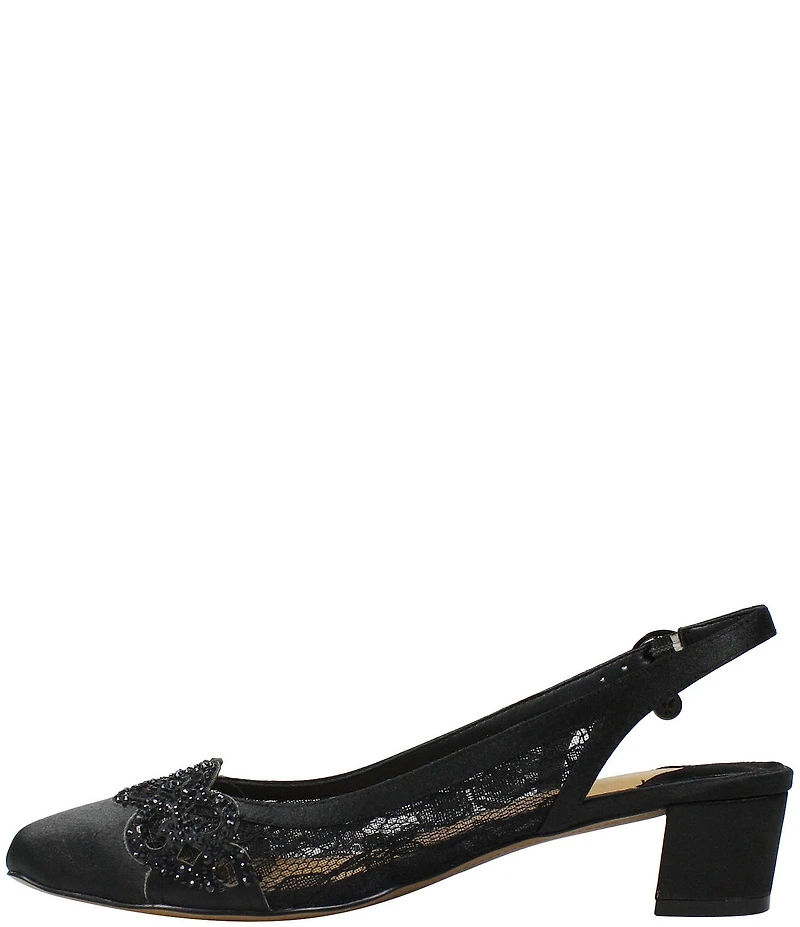 J. Renee Faleece Satin Lace Detail Slingback Block Heel Pumps