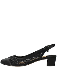 J. Renee Faleece Satin Lace Detail Slingback Block Heel Pumps