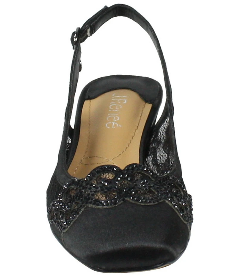 J. Renee Faleece Satin Lace Detail Slingback Block Heel Pumps