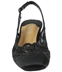 J. Renee Faleece Satin Lace Detail Slingback Block Heel Pumps