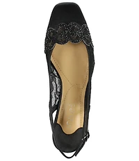 J. Renee Faleece Satin Lace Detail Slingback Block Heel Pumps