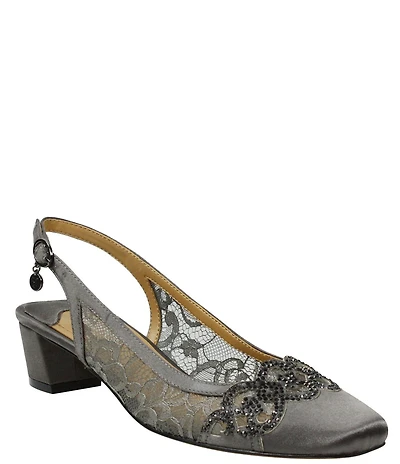 J. Renee Faleece Satin Lace Detail Slingback Block Heel Pumps