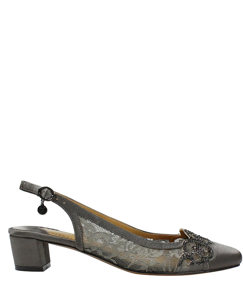 J. Renee Faleece Satin Lace Detail Slingback Block Heel Pumps