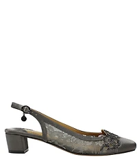 J. Renee Faleece Satin Lace Detail Slingback Block Heel Pumps
