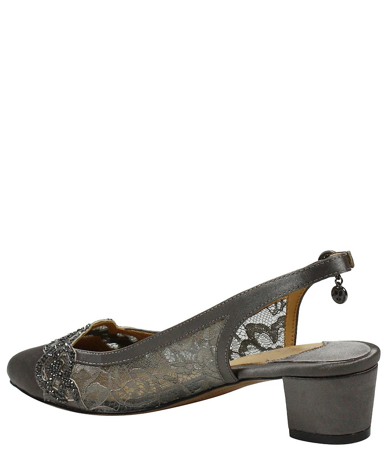 J. Renee Faleece Satin Lace Detail Slingback Block Heel Pumps
