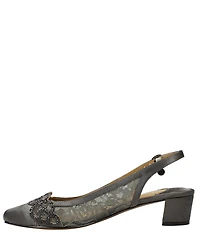 J. Renee Faleece Satin Lace Detail Slingback Block Heel Pumps
