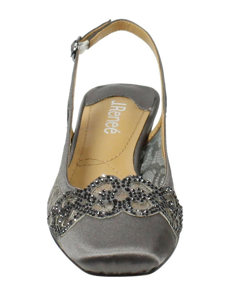J. Renee Faleece Satin Lace Detail Slingback Block Heel Pumps