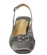 J. Renee Faleece Satin Lace Detail Slingback Block Heel Pumps