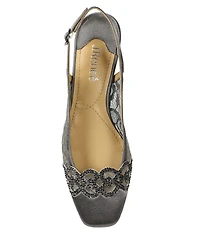 J. Renee Faleece Satin Lace Detail Slingback Block Heel Pumps